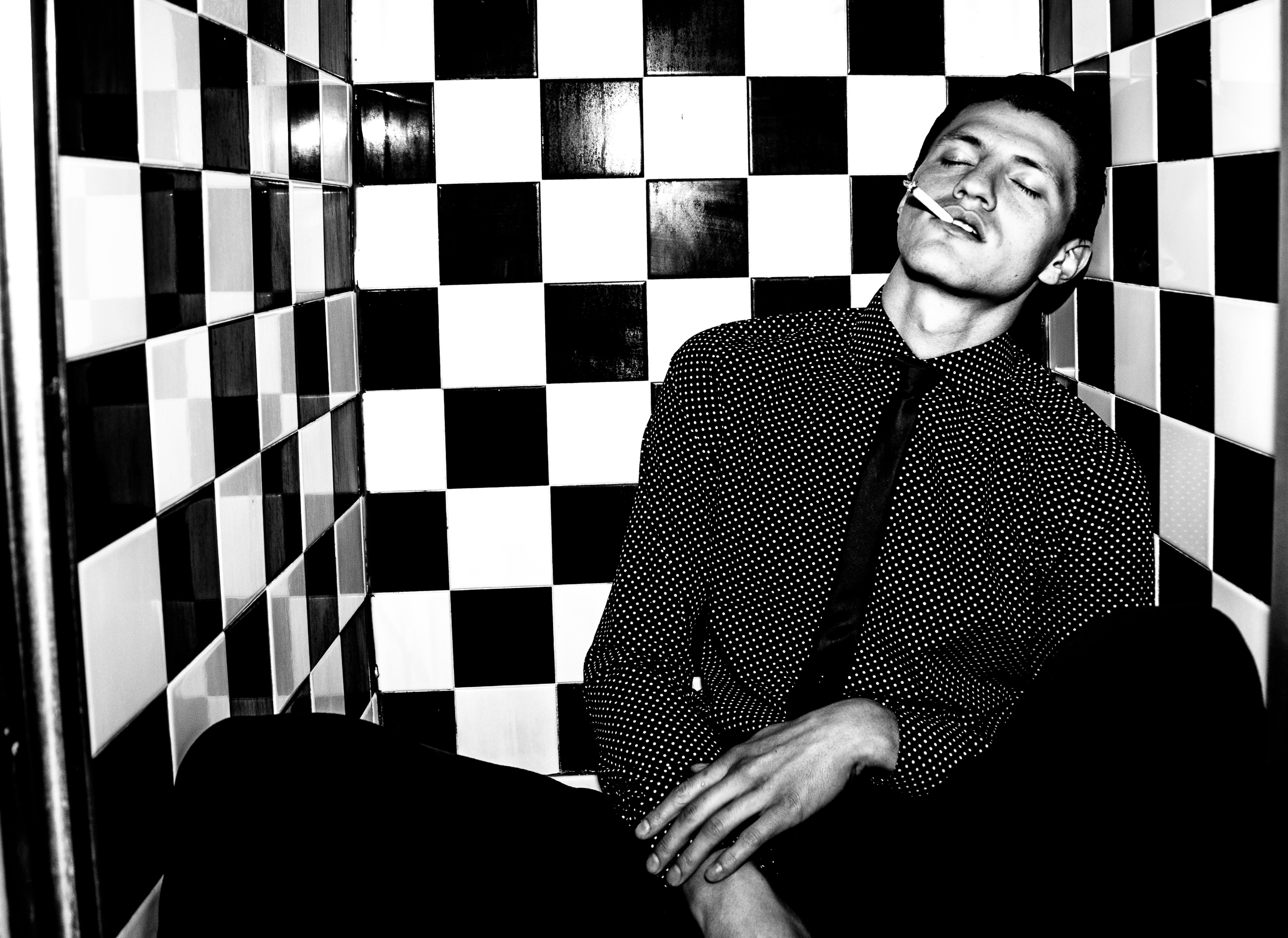Eli Hall Shower John Varvatos Happy Endings Chinatown New York City NYC  Black and White